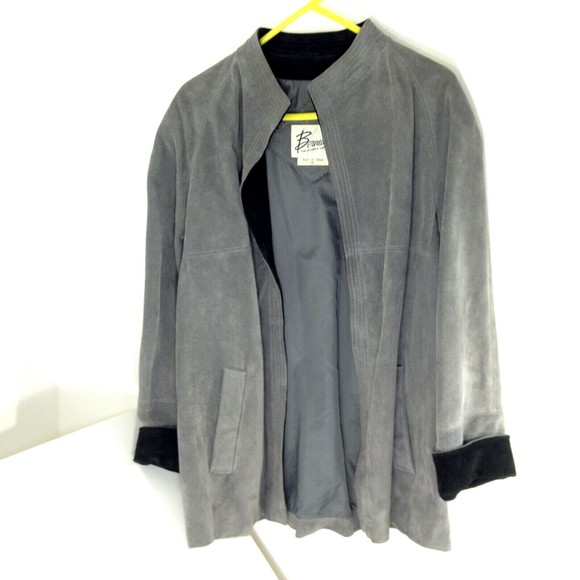 Vintage Bermans Womens Leather Suede Jacket Size 16 Gray w/Black Trim - Picture 6 of 12